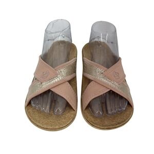 Spenco Yumi Sandals Womens Size 7 Pink Gold Cross Strap Orthotic Comfort Shoes